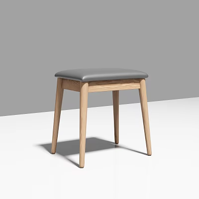 Elegant Modern Stool with Gray Padded Seat and Wooden Legs Design 3d model