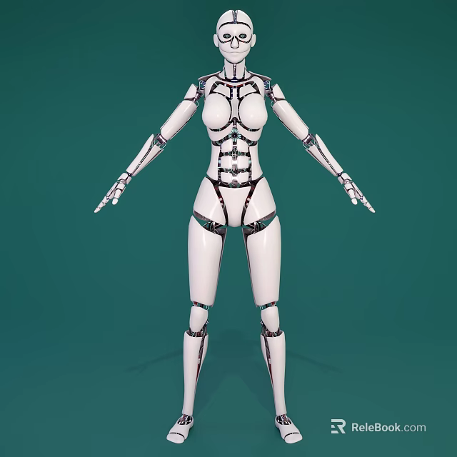 Intelligent Humanoid Robot With White Mechanical Body And Joint Design On Green Background 3d model 