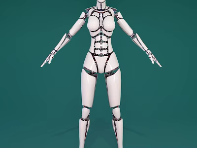 Intelligent Humanoid Robot With White Mechanical Body And Joint Design On Green Background 3d model