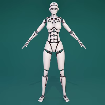 Intelligent Humanoid Robot With White Mechanical Body And Joint Design On Green Background 3d model