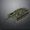 Military Combat Tank Featuring Green Camouflage Armor Cannon Barrel Turret Antenna Lights And Tracks