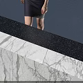 Modern Marble Reception Desk In Lobby With Blue Wall And Linear Design Elements