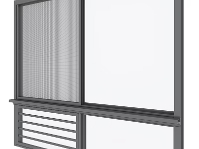 Building Exterior Wall With Modern Window Mesh Panel And Louver Slats Design 3d model