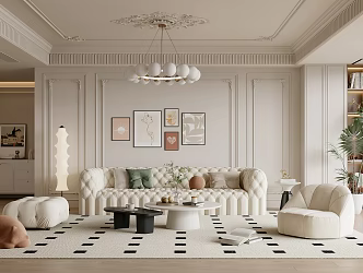 French Living Room Sofa Coffee Table Chandelier Entrance Cabinet 3d model