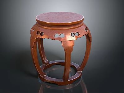 Traditional Wooden Stool With Carved Details Curved Legs And Round Seat 3d model