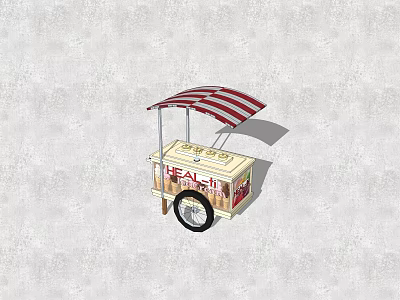 Healthy Food Cart With Red And White Striped Awning For Mobile Street Vending Business 3d model