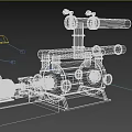 Blue Industrial Pump Equipment With Pipes Motor And Concrete Base Structure