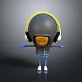 Cartoon Character With Gray Helmet Yellow Headphones Hoodie Blue Pants White Shoes Smiling