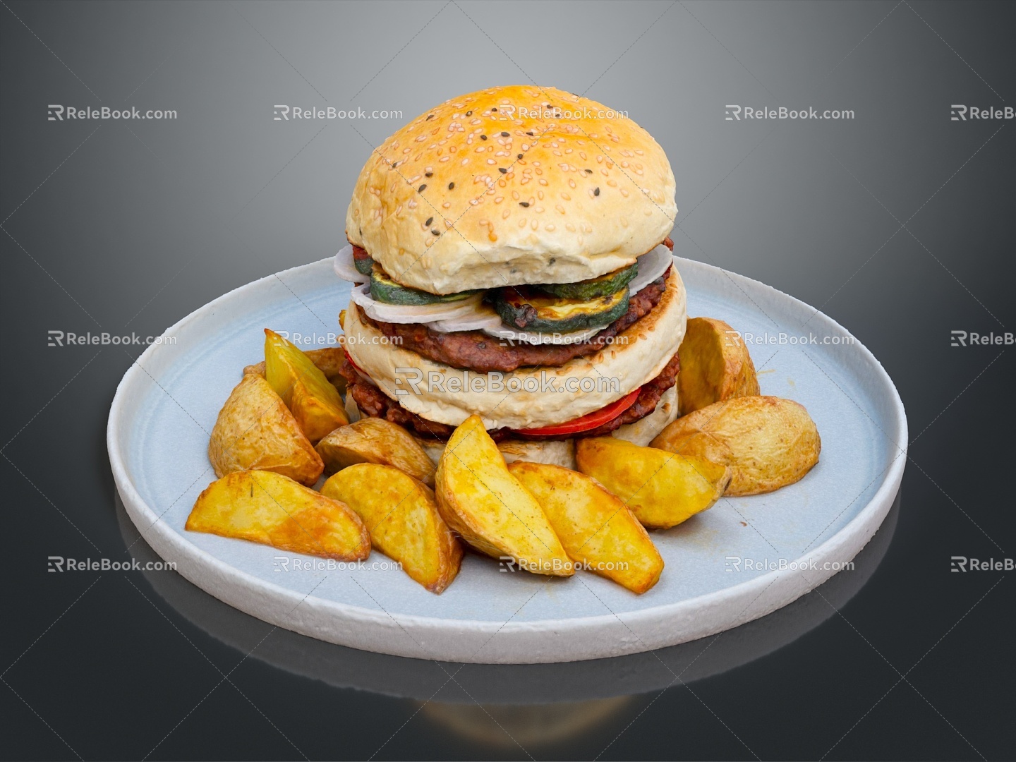 Lunch Sandwich Hamburger Hamburger Western Food CG Lunch CG Western Food Cartoon Lunch 3d model