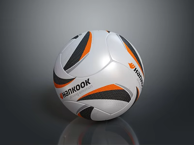 Hankook White Soccer Ball With Black And Orange Stripes As Professional Sport Equipment 3d model