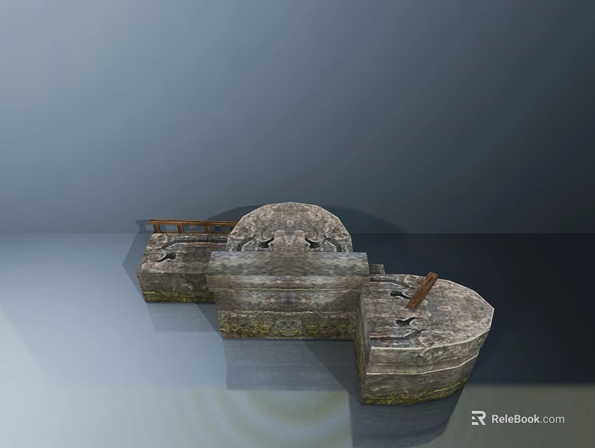 Elegant Stone Garden Ornaments With Intricate Carved Patterns And Mossy Texture 3d model