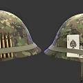 Military Camouflage Helmet with Handwritten Graffiti Bullet Shells and Ace of Spades Card