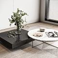 Modern Living Room Coffee Tables Black Square And Marble Round Featuring Green Plant Magazines Tray