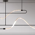 Modern Curved Pendant Lights with Sleek Metallic Frame LED Light Strips and Minimalist Wall Background