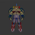 Detailed 3D Mechanical Robot Character With Red Blue Silver Armor And Standing Pose