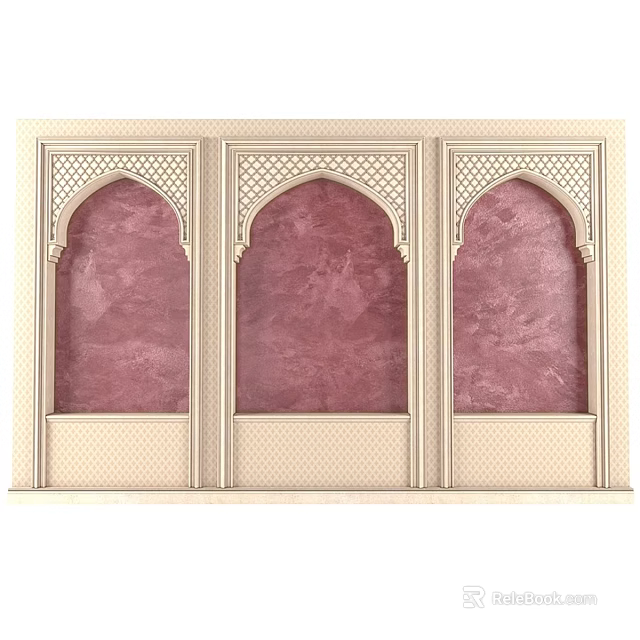 Three Arched Panel Wall Decor with Pink Background and Cream Borders 3d model 