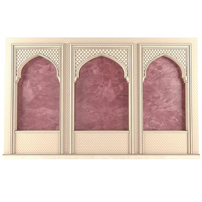 Three Arched Panel Wall Decor with Pink Background and Cream Borders 3d model