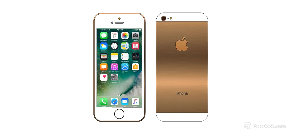Apple iPhone Smartphone Front Screen Displaying App Icons Back Gold Finish With Logo 3d model 