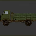 Green Military Truck With Front Cab Open Cargo Bed And Off Road Tires