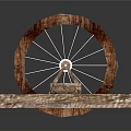 Wooden Mechanical Wheel Device With White Spokes And Support Base