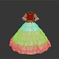 Elegant Pink And White Layered Princess Dress With Puffed Sleeves And Lace Trim