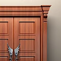 Elegant Wooden Double Doors With Carved Panels And Wing Shaped Handles 3d model