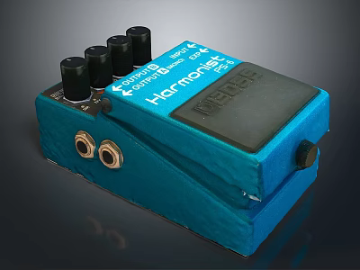 Blue Harmonizer Effects Pedal With Vintage Design And Black Knobs 3d model