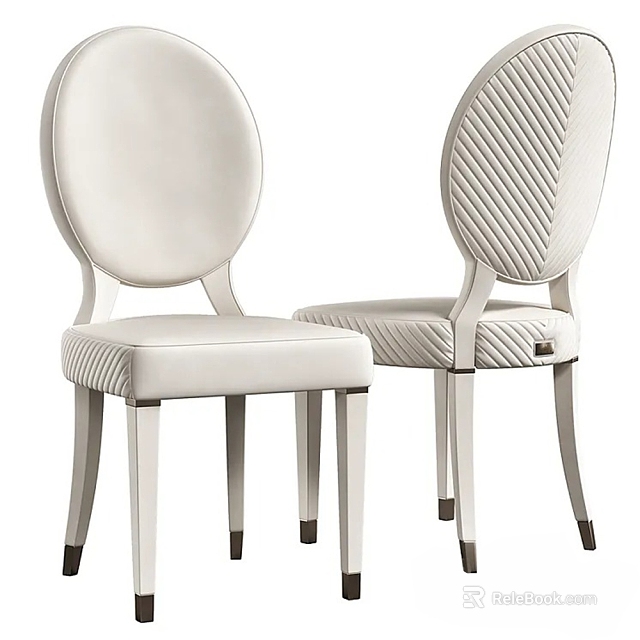 Modern Elegant White Dining Chairs Featuring Sleek Round And Textured Chevron Backrests With Wood Legs 3d model 