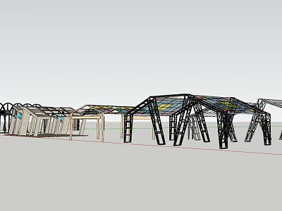 Modern Outdoor Pergola Design With Metal Frame Transparent Roof And Colorful Accents 3d model