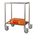 Metal Utility Cart With Orange Box On Shelf And Swivel Wheels