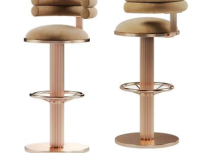 Modern Velvet Padded Stools With Gold Metal Frame Round Base And Footrest Design 3d model