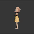 Anthropomorphic Bird Game Movie Character With Pink Feathered Hair Yellow Dress Outstretched Arms