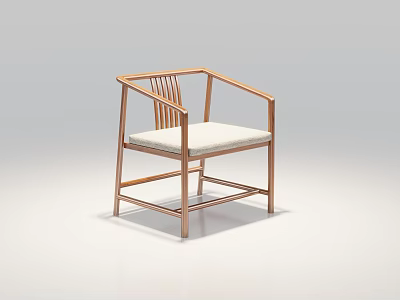 Modern Leisure Chair With Wooden Frame Slatted Backrest And Light Cushion 3d model