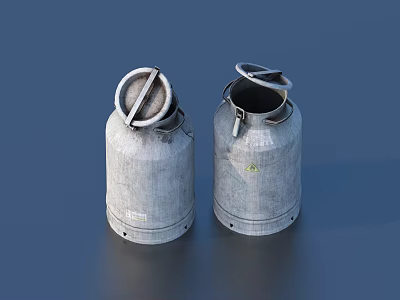 Vintage Silver Metal Milk Cans For Home Storage And Decorative Use 3d model