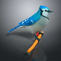 Detailed Blue Jay Bird Sculpture With White Belly And Black Eye Stripe Perched On Branch