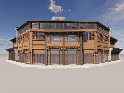 Traditional Wooden Commercial Street With Ornate Windows Red Lanterns And Multi Story Design 3d model