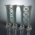 Ornate Teal Metallic Architectural Structure With Geometric Lattice Design And Pillars