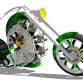 Green Custom Motorcycle with Large Wheels Yellow Headlight and Unique Design
