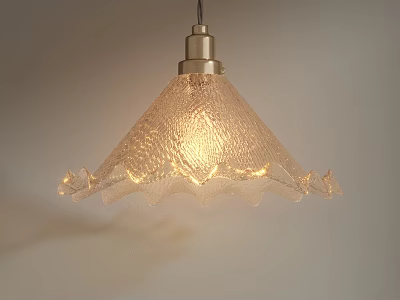 Warm Glowing Textured Glass Pendant Light With Scalloped Edges And Brass Ceiling Fixture 3d model