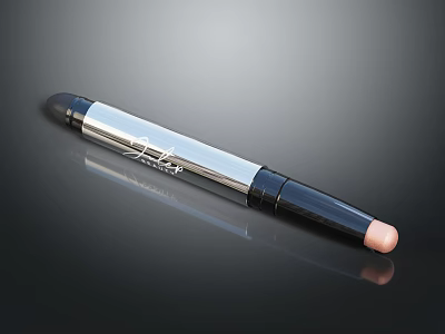 Sleek Pen Shaped Makeup Tool With Black Silver Body And Pink Tip 3d model