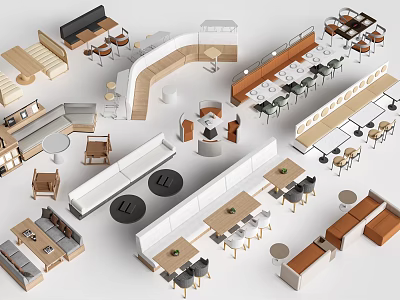 Modern Booth Sofa Interior Designs With Wooden Frames And Dining Tables 3d model