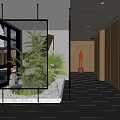 Contemporary Elevator Corridor With Green Plants And Ambient Lighting