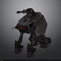 Sci Fi Mechanical Battle Walker With Four Legs Cannon And Red Light
