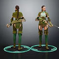 Two Female Characters in Green Armor with Bow Arrow Quiver and Glowing Green Aura