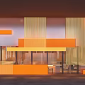 Modern Restaurant Interior With Orange Striped Decor And Open Seating Area 3d model