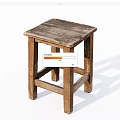 Rustic Wooden Stool With Square Seat And Four Legs Simple Design 3d model