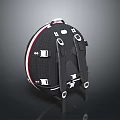 Black Round Daily Use Backpack With White Red Accents Multiple Straps And Secure Buckles