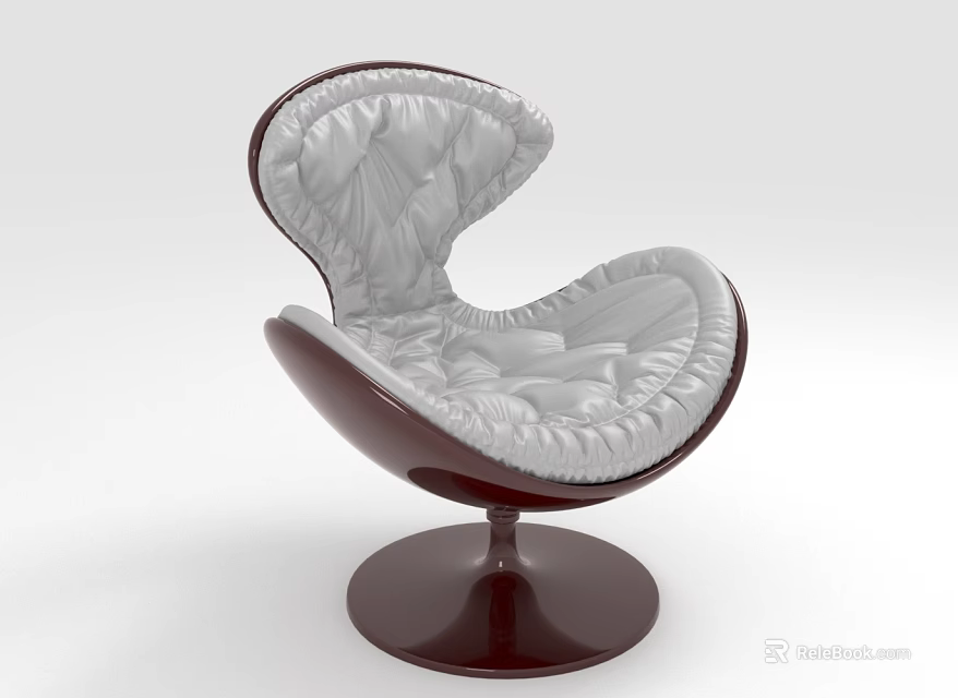 Modern Curved Lounge Chair With Soft Padded Seat And Round Dark Wood Base 3d model 