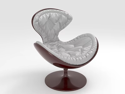 Modern Curved Lounge Chair With Soft Padded Seat And Round Dark Wood Base 3d model