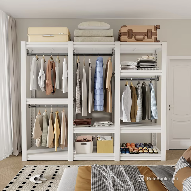 Multifunctional Clothing Storage Cabinet Rack with Hanging Clothes Storage Boxes and Shoes 3d model 